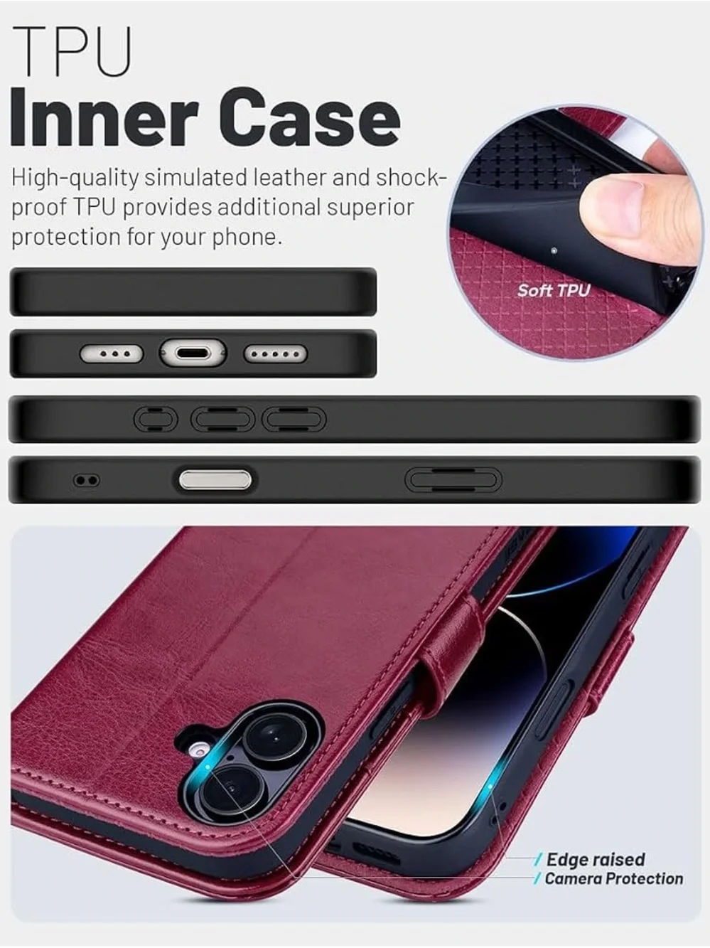 Premium Magenta Wallet Phone Case with Card Slots - iPhone 16 compatible